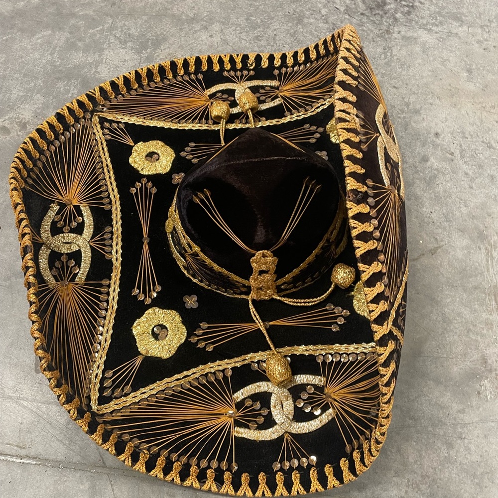 Maroon Velvet Mexican Charro Sombrero with Gold Embroidery